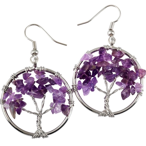 Jewelry - Amethyst Tree of Life Earrings NWT